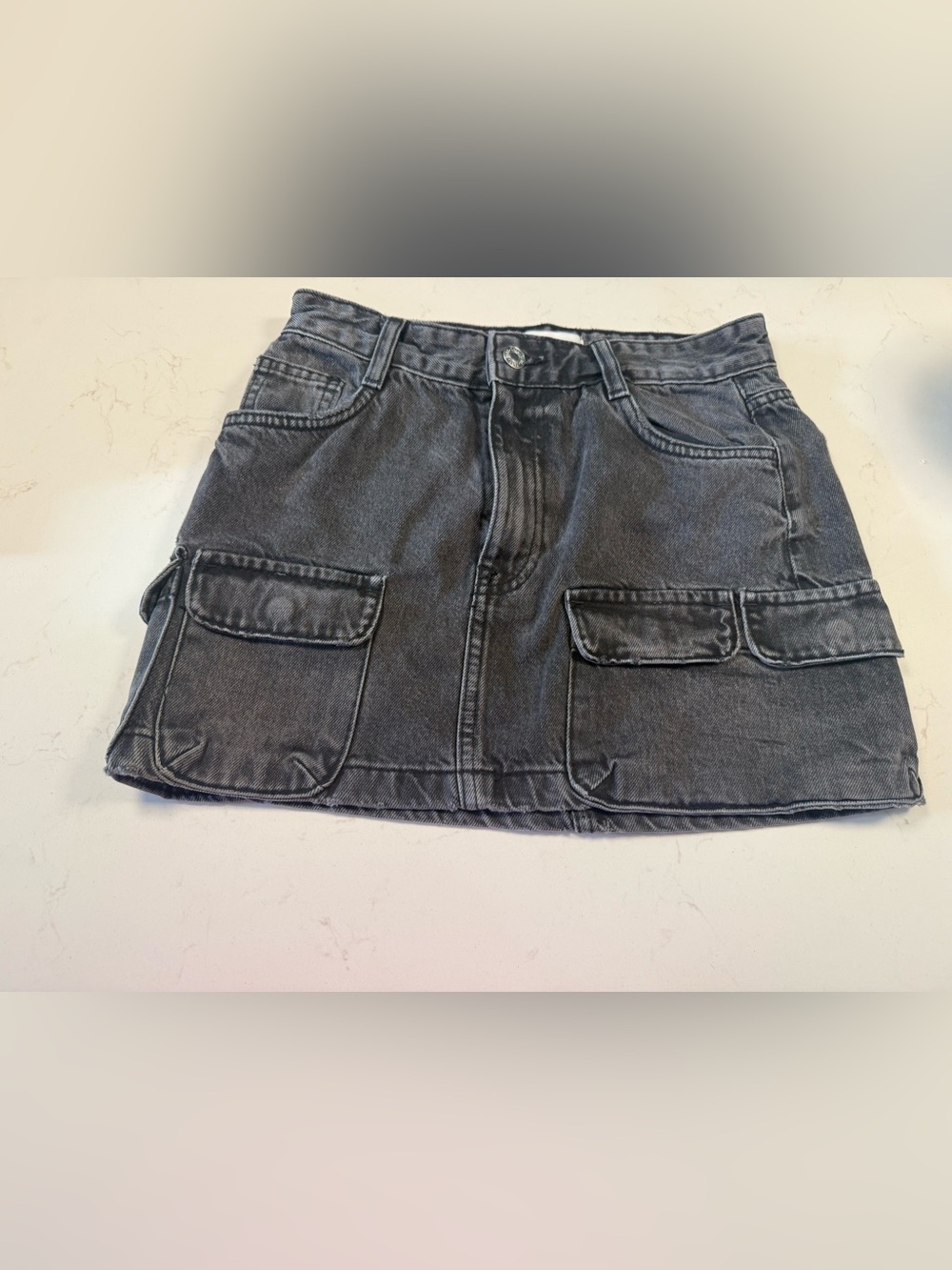 Zara Washed Charcoal Cargo Denim Mini Skirt